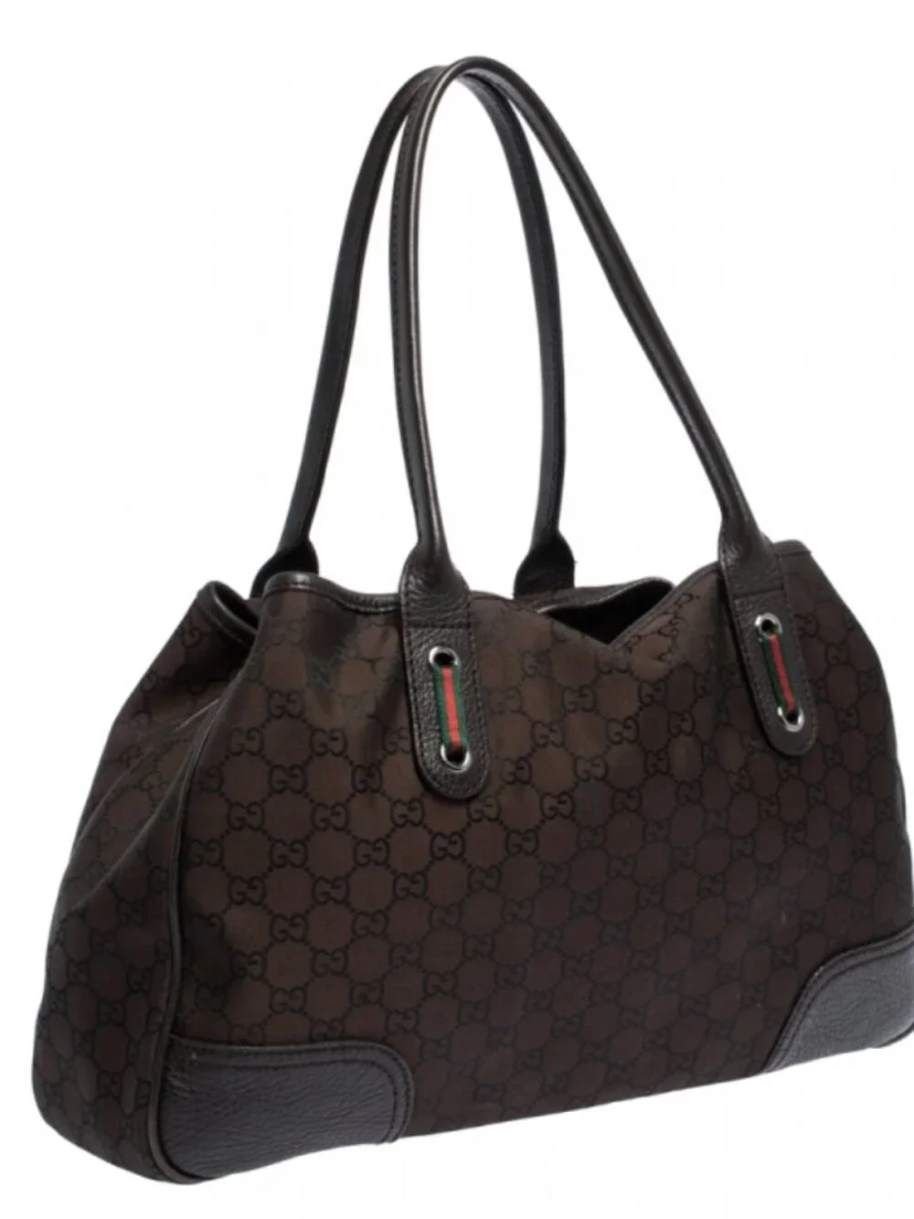 Gucci $1027 GG Canvas & Leather Princy Tote in Dark Brown
